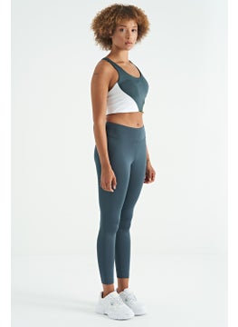Tommy Life Forest Green Logo Print Detail High Waist Scuba Fabric Slim Fit Women's Leggings - 94627  - Image 4