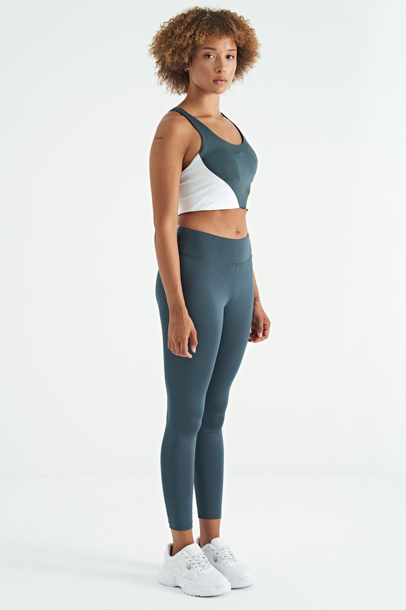Tommy Life Forest Green Logo Print Detail High Waist Scuba Fabric Slim Fit Women's Leggings - 94627  - Image 4