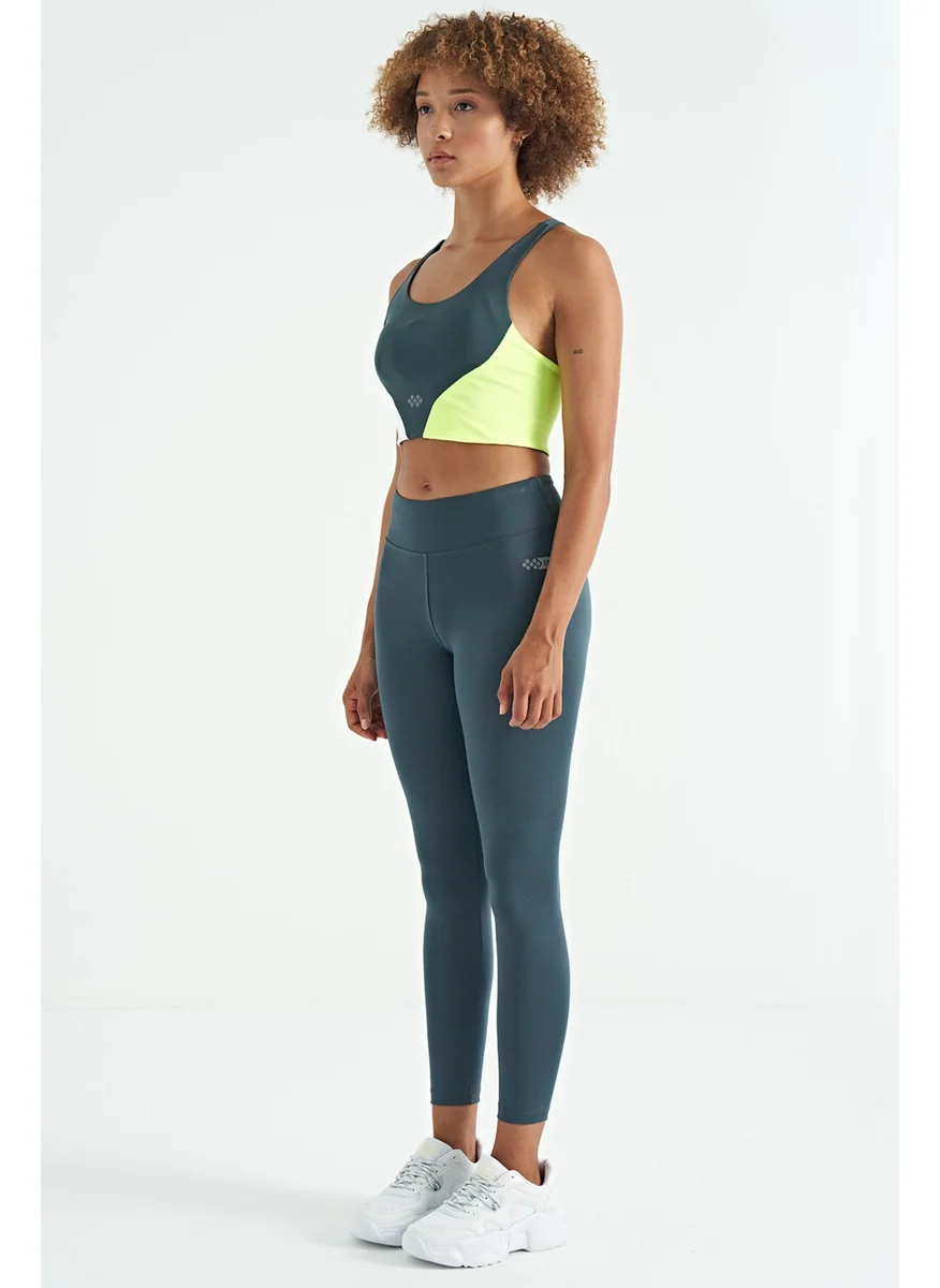 Tommy Life Forest Green Logo Print Detail High Waist Scuba Fabric Slim Fit Women's Leggings - 94627