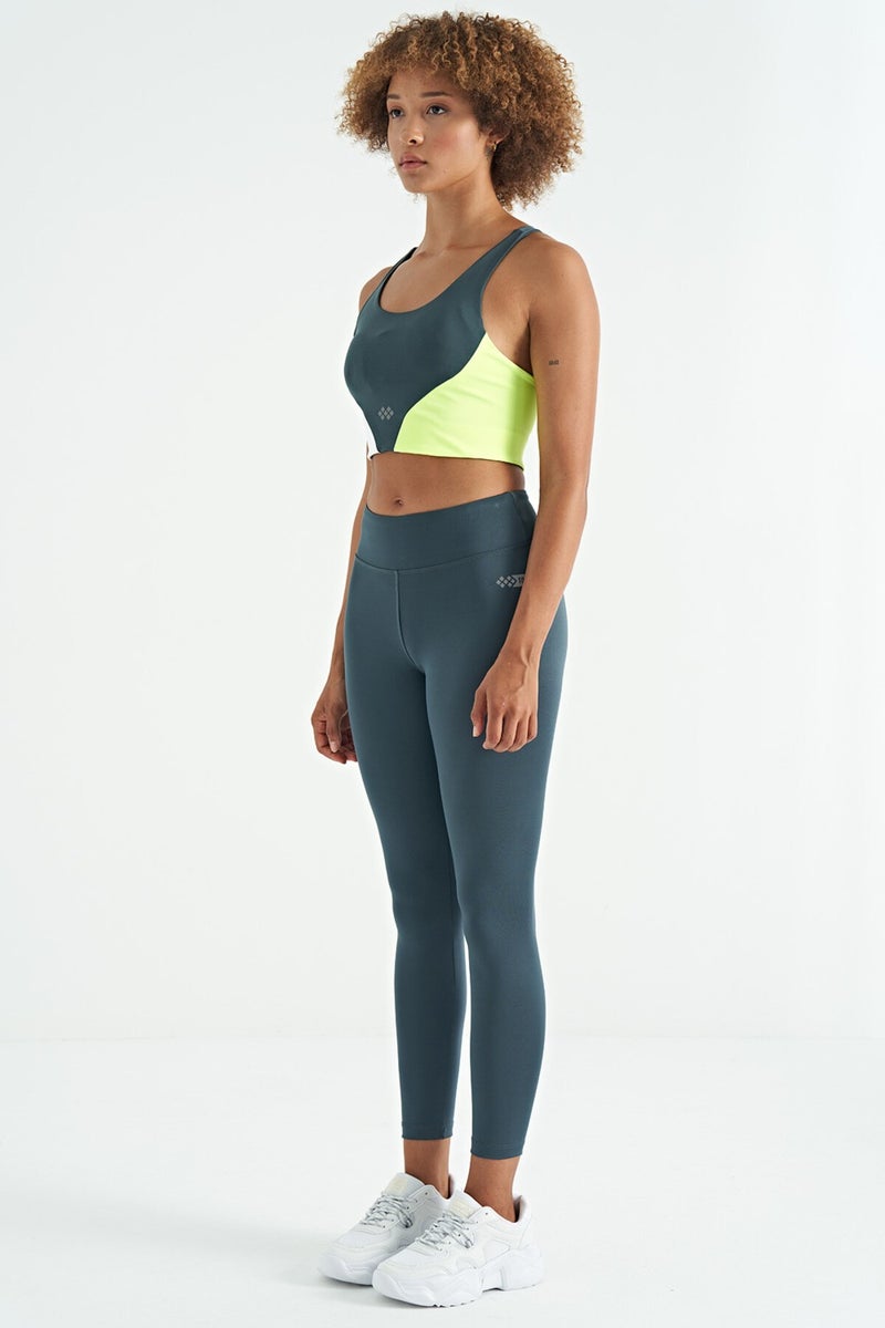 Tommy Life Forest Green Logo Print Detail High Waist Scuba Fabric Slim Fit Women's Leggings - 94627  - Image 2