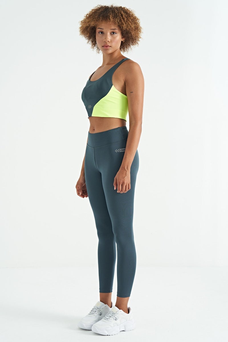 Tommy Life Forest Green Logo Print Detail High Waist Scuba Fabric Slim Fit Women's Leggings - 94627  - Image 3