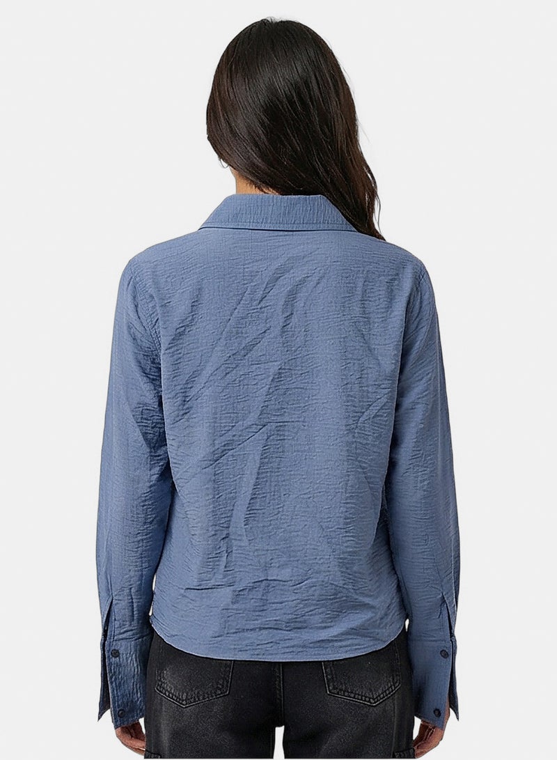 RAVIN Women Slate Blue Textured Button-Down Long Sleeve Shirt - Image 2