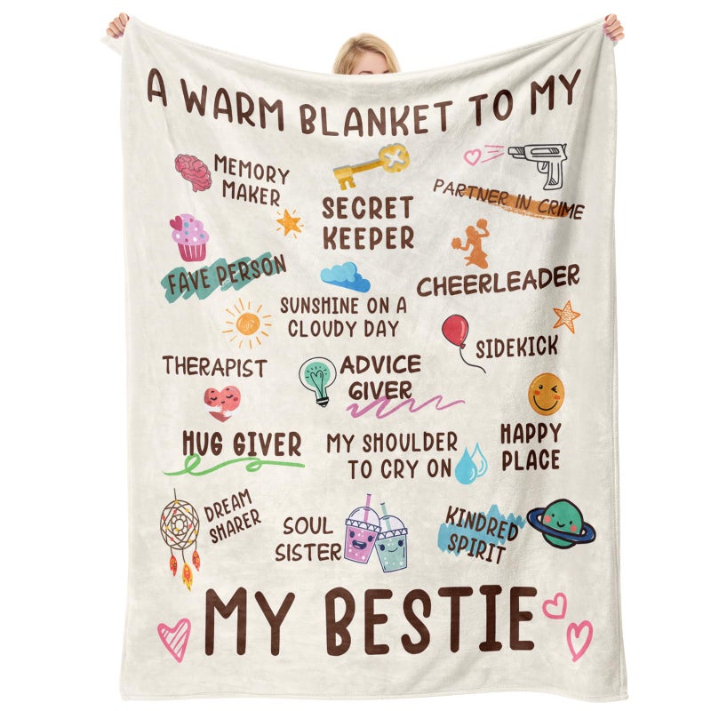 Nuowagify Best Friend Birthday Gifts for Women, Bestie Gift for Women, Friendship Gift for Woman, BFF - Galentines Day Gifts, Valentines Day Gifts for Friends, Best Friend Blanket 60"x 50"- White - Image 1