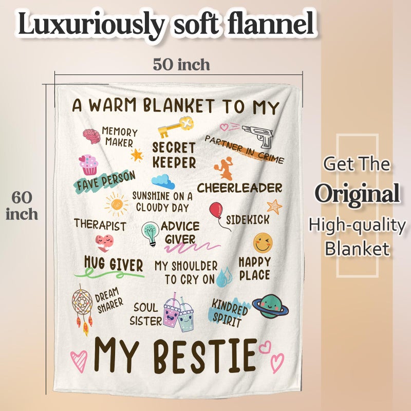 Nuowagify Best Friend Birthday Gifts for Women, Bestie Gift for Women, Friendship Gift for Woman, BFF - Galentines Day Gifts, Valentines Day Gifts for Friends, Best Friend Blanket 60"x 50"- White - Image 3