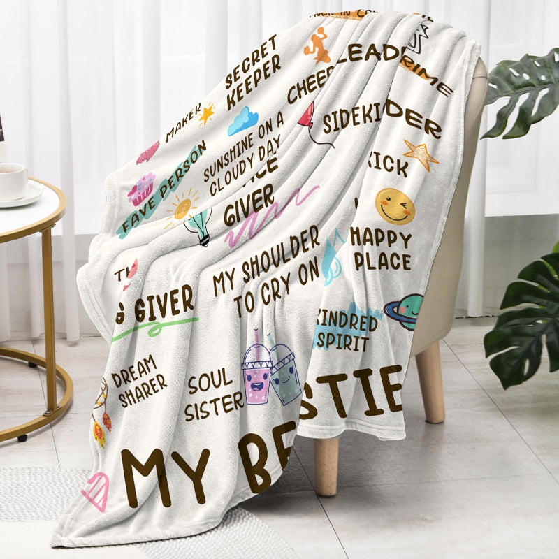 Nuowagify Best Friend Birthday Gifts for Women, Bestie Gift for Women, Friendship Gift for Woman, BFF - Galentines Day Gifts, Valentines Day Gifts for Friends, Best Friend Blanket 60"x 50"- White - Image 5