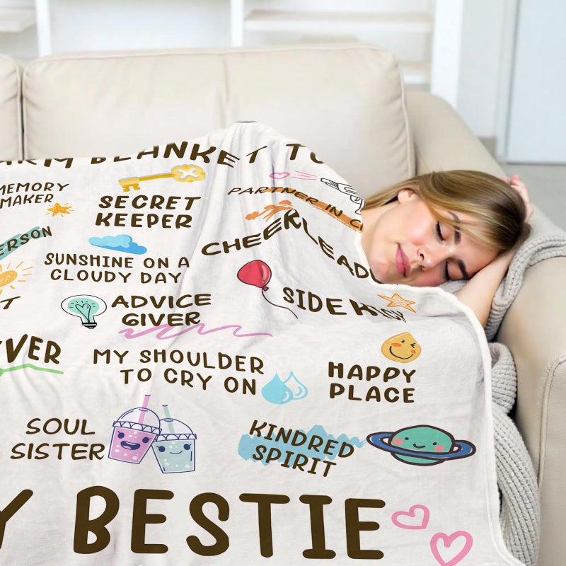 Nuowagify Best Friend Birthday Gifts for Women, Bestie Gift for Women, Friendship Gift for Woman, BFF - Galentines Day Gifts, Valentines Day Gifts for Friends, Best Friend Blanket 60"x 50"- White - Image 4