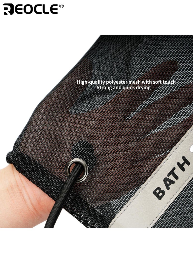 REOCLE 2pcs Foldable Mesh Shower Storage Bag Portable Bathroom Organizer for Toiletries Cosmetics Soap Space-Saving Lightweight Hanging Caddy for Dorm Camp Gym Travel - Image 5