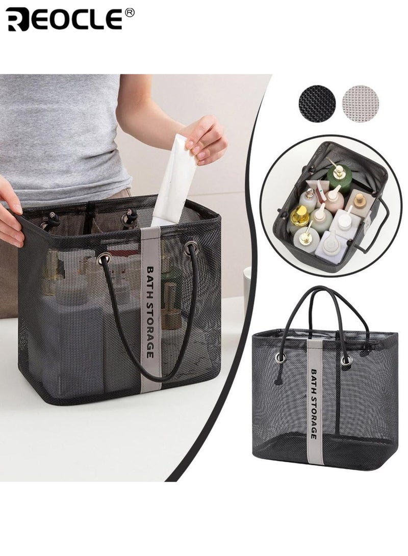 REOCLE 2pcs Foldable Mesh Shower Storage Bag Portable Bathroom Organizer for Toiletries Cosmetics Soap Space-Saving Lightweight Hanging Caddy for Dorm Camp Gym Travel - Image 3