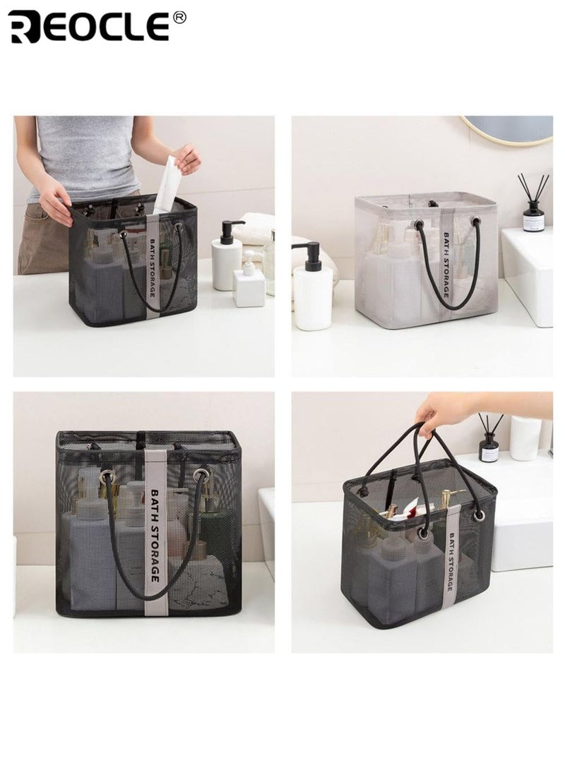 REOCLE 2pcs Foldable Mesh Shower Storage Bag Portable Bathroom Organizer for Toiletries Cosmetics Soap Space-Saving Lightweight Hanging Caddy for Dorm Camp Gym Travel - Image 4