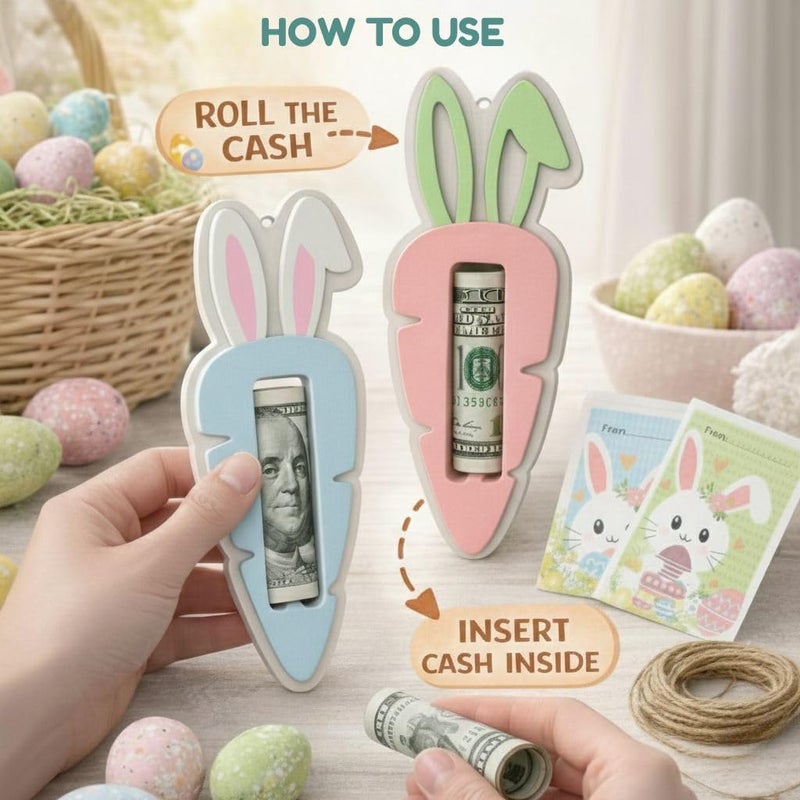 KATINAT Easter Carrot Money Holder for Kids 2.75 x 6.7 Inch, Wooden 2 Layer Easter Basket Stuffer with Card, Bunny Money Cash Holder Gift, Easter Money Holder Easter Gifts Money Gift Holder for Boys Girls Toddlers - Image 5