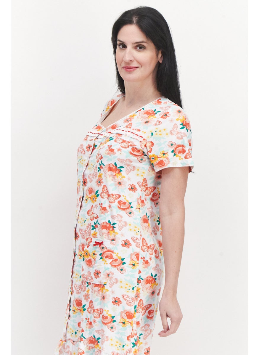 Miss Lillian - Women Floral Short Sleeve Slip Dress, Red Combo - Image 1