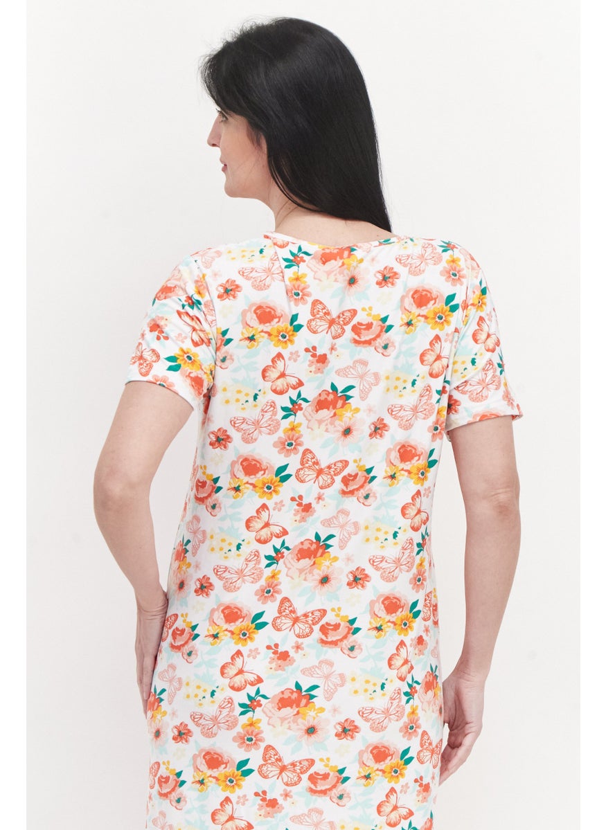 Miss Lillian - Women Floral Short Sleeve Slip Dress, Red Combo - Image 1