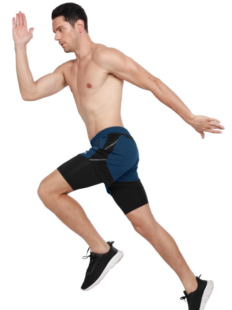 ARSUXEO Men's 2 in 1 Active Running Shorts Athletic Workout Shorts with 2 Zipper Pockets B191 Dark Blue Size X-Large - Image 3