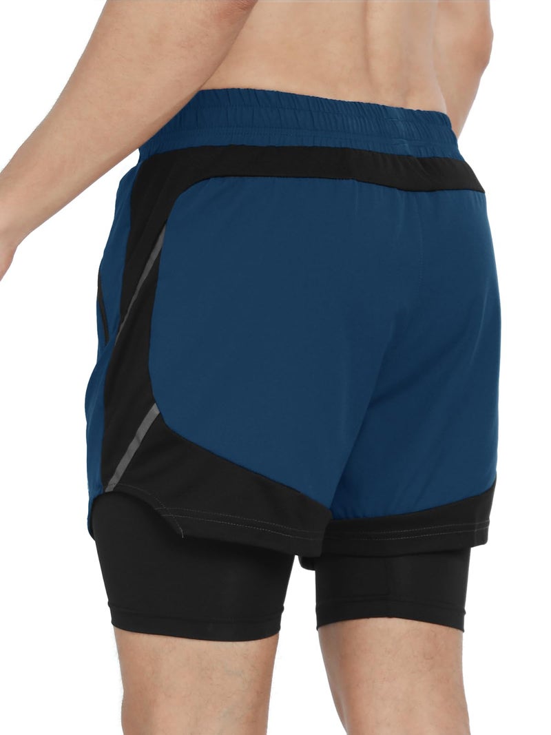 ARSUXEO Men's 2 in 1 Active Running Shorts Athletic Workout Shorts with 2 Zipper Pockets B191 Dark Blue Size X-Large - Image 2