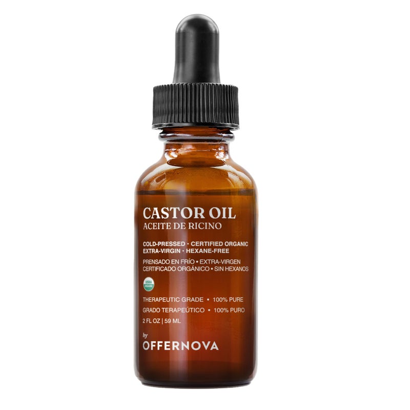 Offernova Organic Castor Oil Pure Cold Pressed  Eyelash Serum for Hair Growth Thicker Eyebrows  Hexane Free Aceite de Ricino Organico para Crecimiento Pestaas