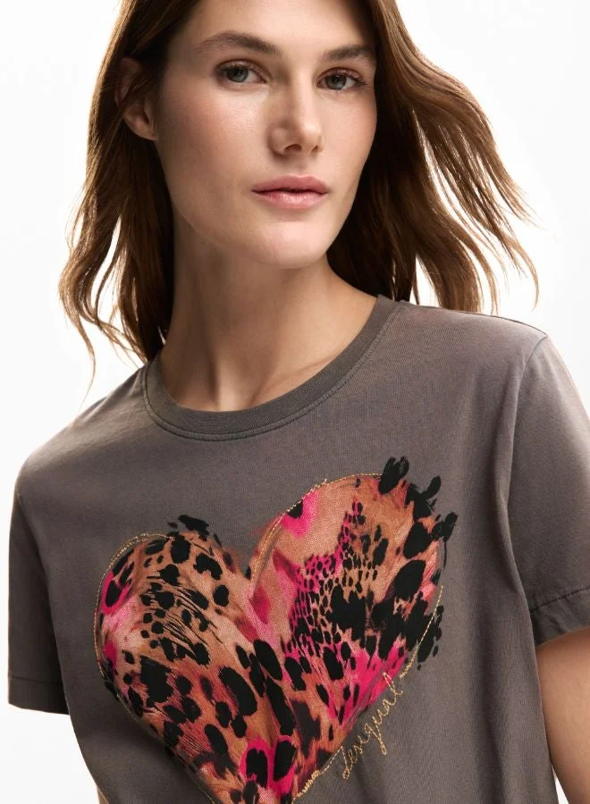Desigual Grey Tiger heart t-shirt for Women | Best Price UAE