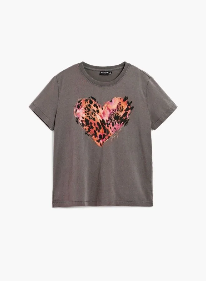 Desigual Grey Tiger heart t-shirt for Women | Best Price UAE