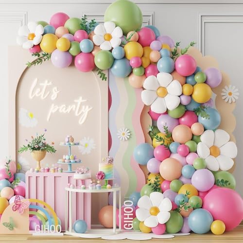 GIHOO Daisy Flower Balloon Arch Kit 137PCS Pink and Green Yellow WildFlower Balloons for Wild Flower Baby in Bloom Baby Shower Spring Daisy Theme Birthday 2025 Graduation Party Decorations - Image 1