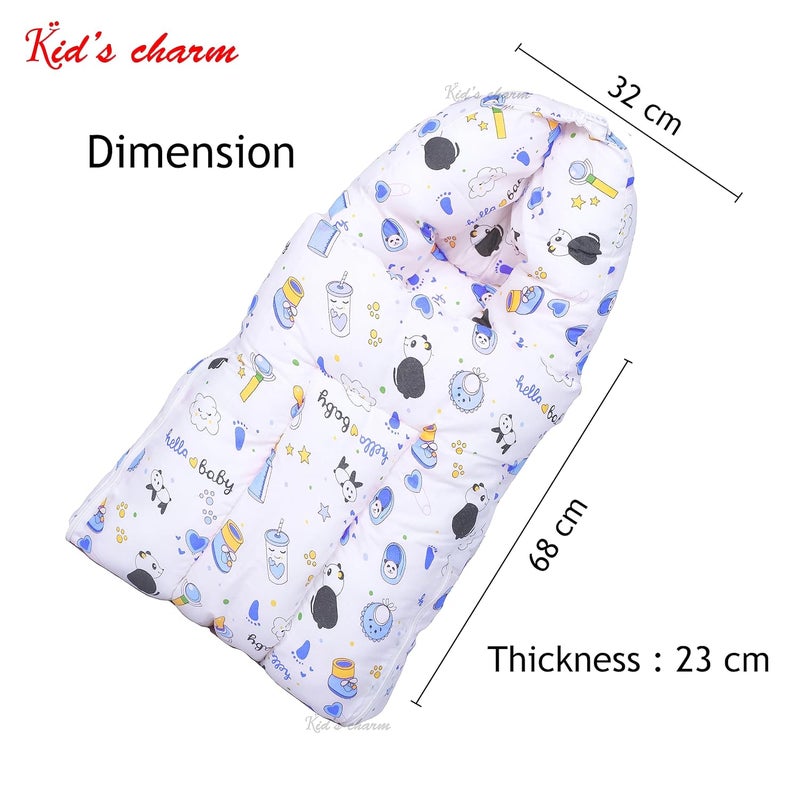 Kid's Charm Kids Charm Panda 2 PCS Combo Set 3 in 1 Babys Cotton Cum Carry Bed2 in 1 Babys Cotton Bed with Mosquito Net for 04 Months Blue - Image 3