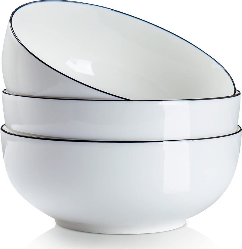 QINLANG 60 Ounces Large Soup Bowl 8 Inches Pho Bowls Large Ramen Bowls Set of 3 OffWhite Porcelain Big Serving Bowls for Salad and Kitchen
