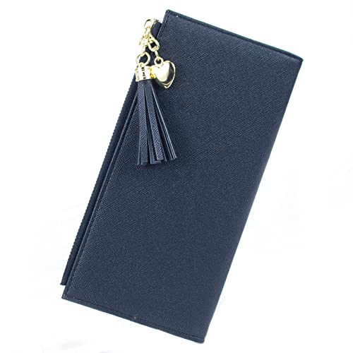 SUMGOGO Slim Wallet for Women Long Tassel Zipper Clutch Purse Handbag Card Case Wallet (Black) - Image 3
