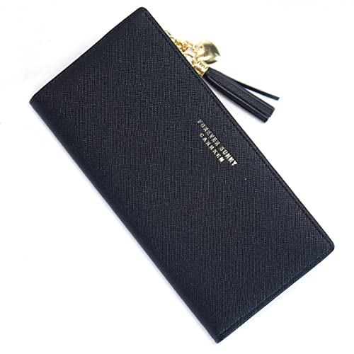SUMGOGO Slim Wallet for Women Long Tassel Zipper Clutch Purse Handbag Card Case Wallet (Black) - Image 2