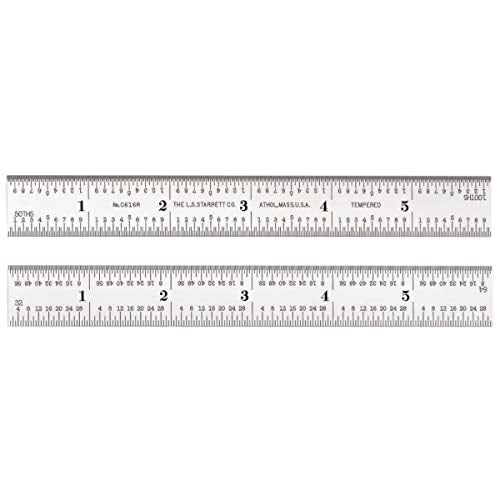 Starrett قواعد ستاريت من الفولاذ المقوى بنابض مع تشطيب كروم ساتان، قراءة سريعة وتخريج بالبوصة - طول 6 بوصات، نوع تخريج 16R، سمك 3/64 بوصة - C616R-6 - Image 1
