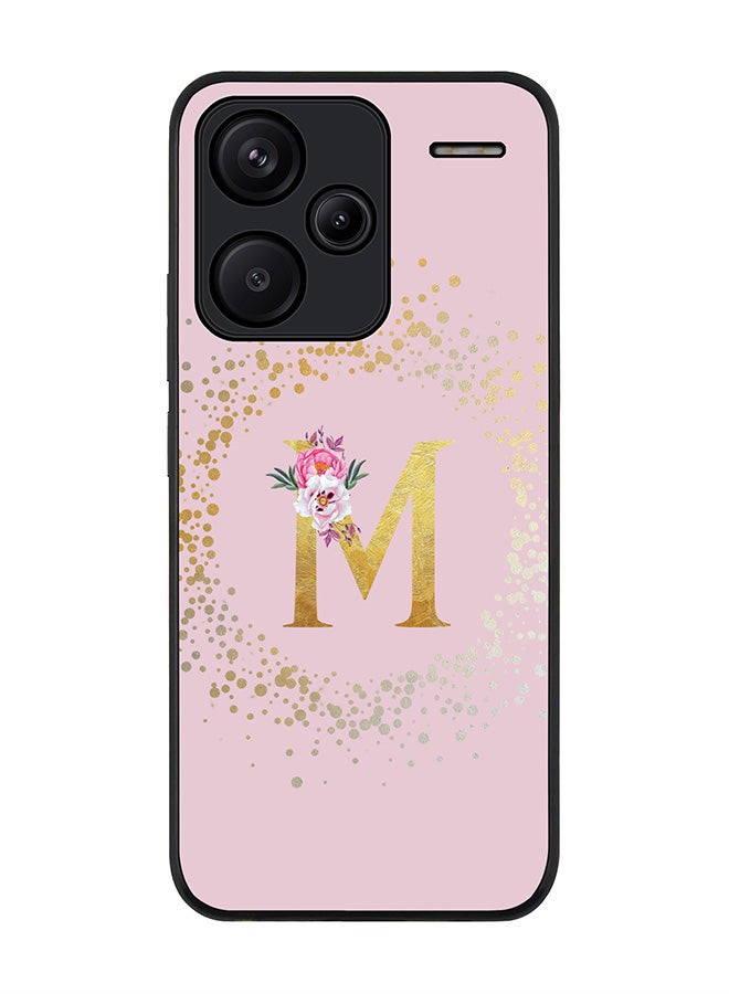 Stylizedd Rugged Black Edge Case for Xiaomi Redmi Note 13 Pro Plus, Slim Case Cover- Custom Monogram Initial Letter Floral Pattern Alphabet - M(Pink) - Image 1
