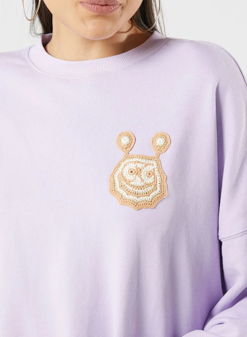 Mini Cream Crochet Badge Sweatshirt