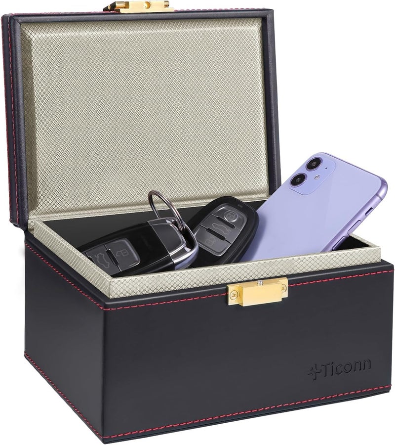 TICONN Faraday Box - Car Key Fob Protector, PU Leather Signal Blocker for Keyless Fob - Image 1