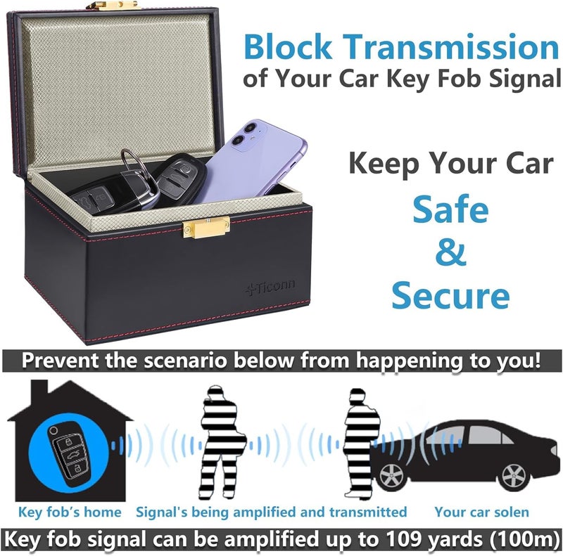 TICONN Faraday Box - Car Key Fob Protector, PU Leather Signal Blocker for Keyless Fob - Image 2