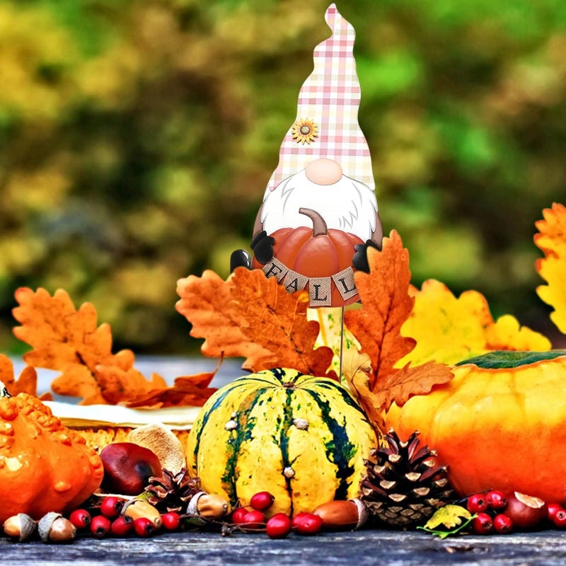 woobles Fall Metal Gnome Yard Stake, Outdoor Fall Decorations for Home, Decorative Garden Stakes Outside with Gnomes Pumpkin Fall Decor, Metal Yard Sign Thanksgiving Decor for Garden Yard Lawn Patio (B) - Image 4