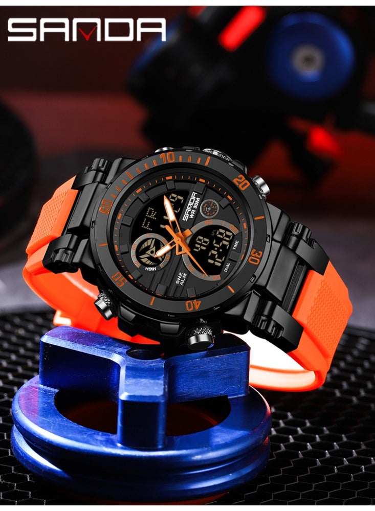 Sanda Fashion Brand Luxury 6175 New Men's Sports Multifunctional Electronic Watch LED Waterproof Dual Display Clock Men's Watch - Image 2