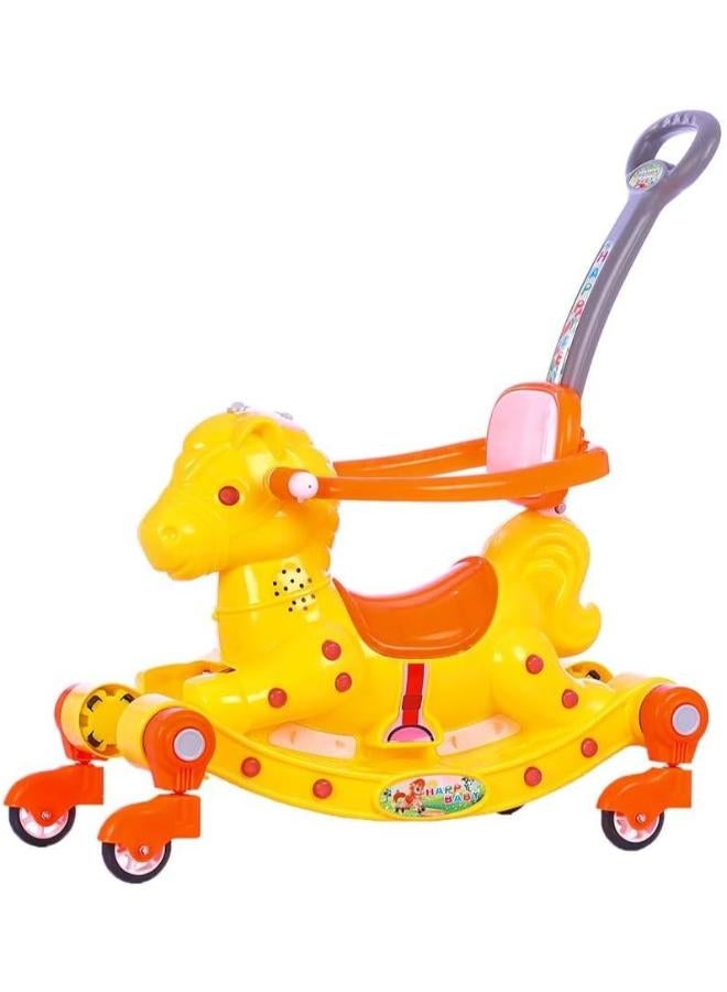 Allwyn Baby Horse Rocker With Wheels and Parental Push Handle -Blue (rose) - Image 1