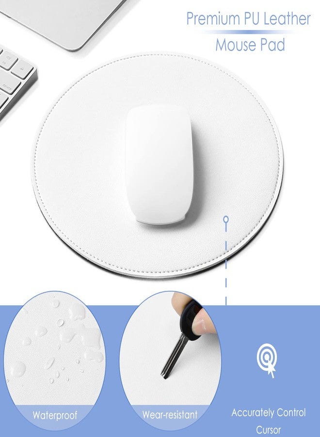 ProElife White Mouse Pad, PU Leather Desk Mat, Non-Slip Base, Round, 8.66" - Image 3