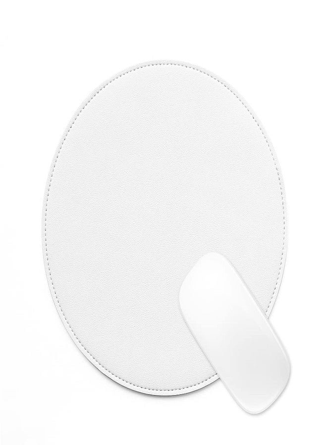 ProElife White Mouse Pad, PU Leather Desk Mat, Non-Slip Base, Round, 8.66" - Image 1