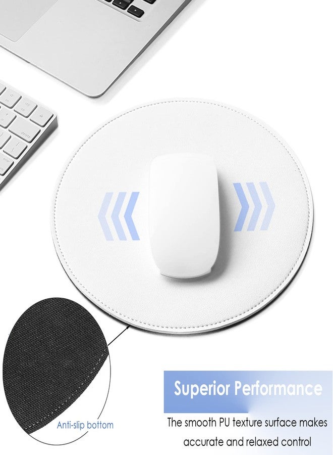 ProElife White Mouse Pad, PU Leather Desk Mat, Non-Slip Base, Round, 8.66" - Image 4