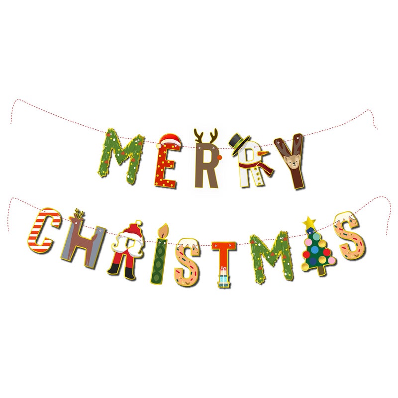 Festiko® Merry Christmas Banner Decorations Glittery - Bunting Garland for Xmas Party Supplies Home and Outdoor Holiday Office Fireplace Mantle Décor - Image 1