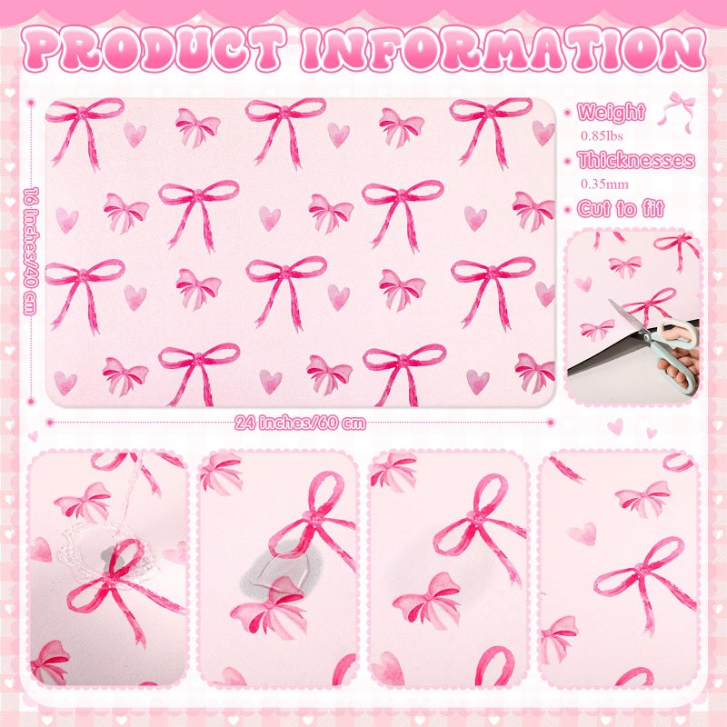 Tinideya Large Coquette Pink Bow Dish Drying Mat Large for Kitchen 24"x 16" Aesthetic Bow Absorbent Coffee Bar Pad for Women Counter Kitchen Home Decor Accessories Party Gifts - Image 2