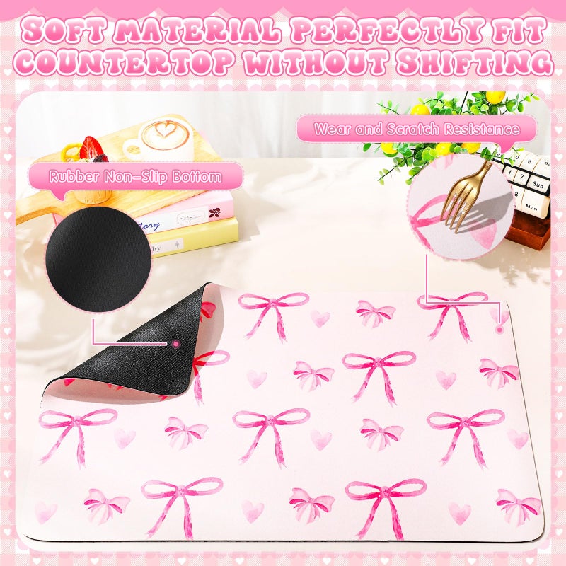Tinideya Large Coquette Pink Bow Dish Drying Mat Large for Kitchen 24"x 16" Aesthetic Bow Absorbent Coffee Bar Pad for Women Counter Kitchen Home Decor Accessories Party Gifts - Image 4