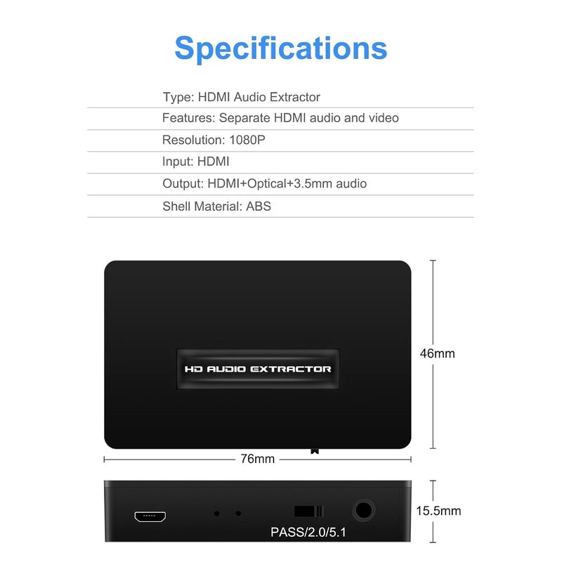 جهاز Joyzzz لاستخراج الصوت من مصادر HDMI، يقوم بتحويل إشارات HDMI بدقة 1080P إلى تنسيق HDMIS مع دعم لوصلات الصوت البصرية من نوع Toslink وSPDIF بالإضافة إلى مخرج صوتي بحجم 3.5 مم، وهو محول صوتي رقمي متوافق مع أجهزة البث المباشر وأجهزة تشغيل أقراص Blu-Ray وأجهزة الألعاب الإلكترونية. - Image 3