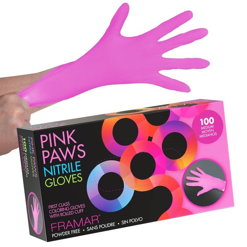 framar FRAMAR Pink Gloves Disposable Latex Free Pink Nitrile Gloves Medium Latex Free Glove Medium Guantes De Nitrilo For Hair Dye Salon Cleaning Tattoo Food Prep Powder Free 100 Pack 