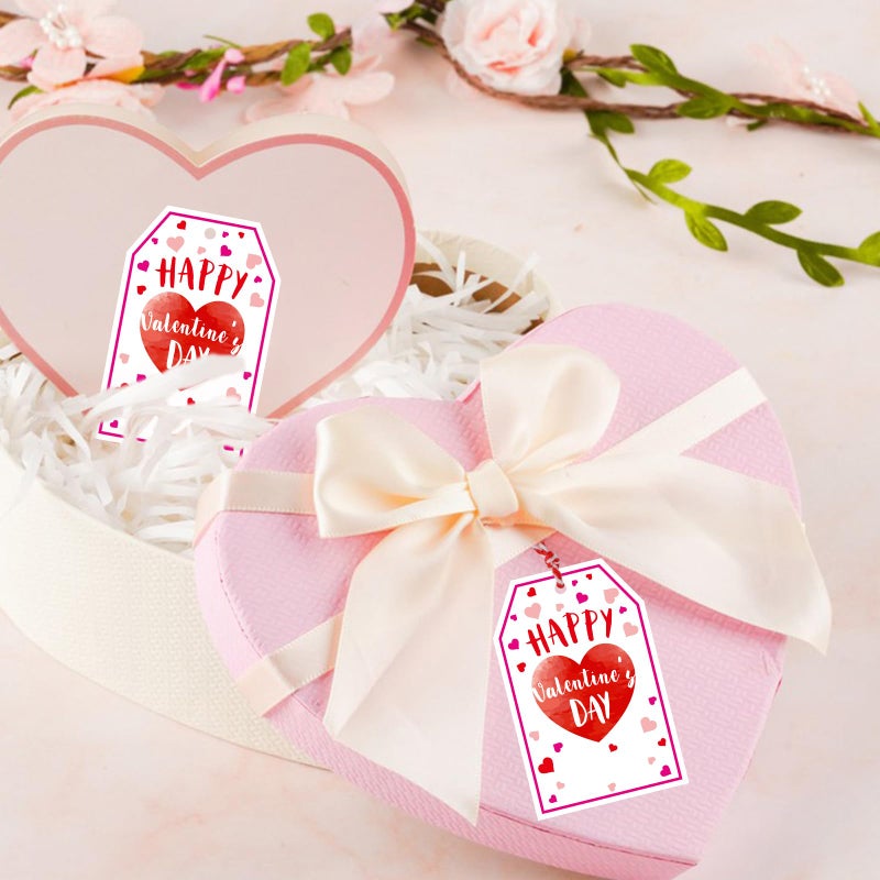 Anwyll Valentines Day Gift Tags - 50Pcs Happy Valentine's Day Tags with String Happy Valentines Heart Tag Personalized Hanging Paper Gift Tag for Gift Wrapping Present Treat Bag Party Favors - Image 4