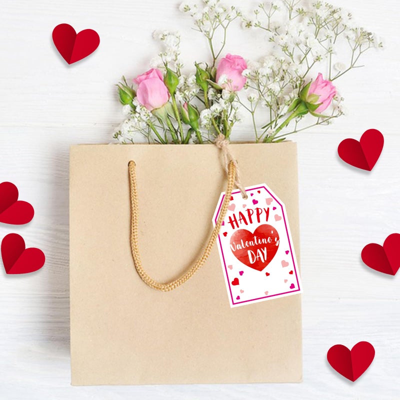 Anwyll Valentines Day Gift Tags - 50Pcs Happy Valentine's Day Tags with String Happy Valentines Heart Tag Personalized Hanging Paper Gift Tag for Gift Wrapping Present Treat Bag Party Favors - Image 5