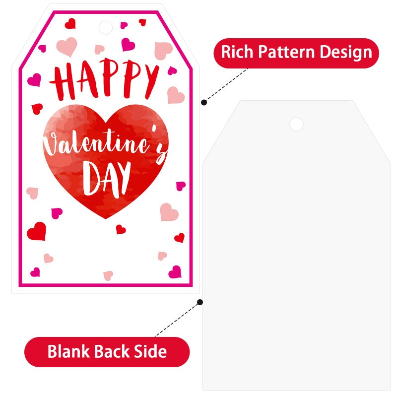 Anwyll Valentines Day Gift Tags - 50Pcs Happy Valentine's Day Tags with String Happy Valentines Heart Tag Personalized Hanging Paper Gift Tag for Gift Wrapping Present Treat Bag Party Favors - Image 2