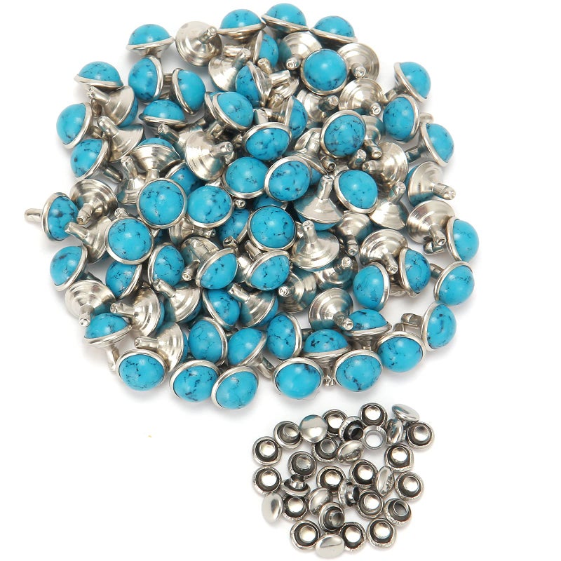 Weebee 100 Sets Blue Turquoise Rapid Rivets Studs Tandy DIY Leather Rivets Craft for Belt Boots Jacket Garment Accessories - Image 1