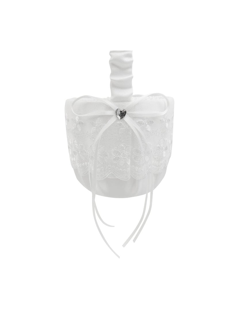 SYOSI 2 Pack White Flower Girl Basket Wedding Basket for Flower Girls  Satin Flower Girl Basket - Image 5