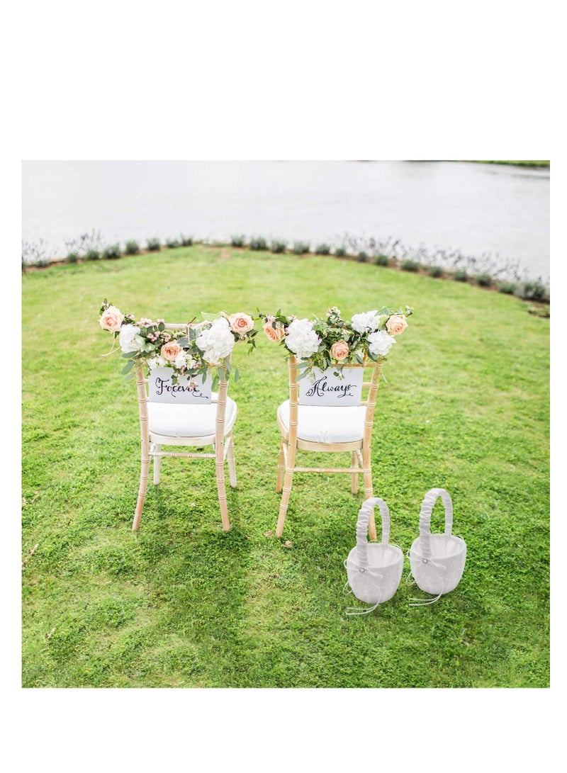 SYOSI 2 Pack White Flower Girl Basket Wedding Basket for Flower Girls  Satin Flower Girl Basket - Image 3