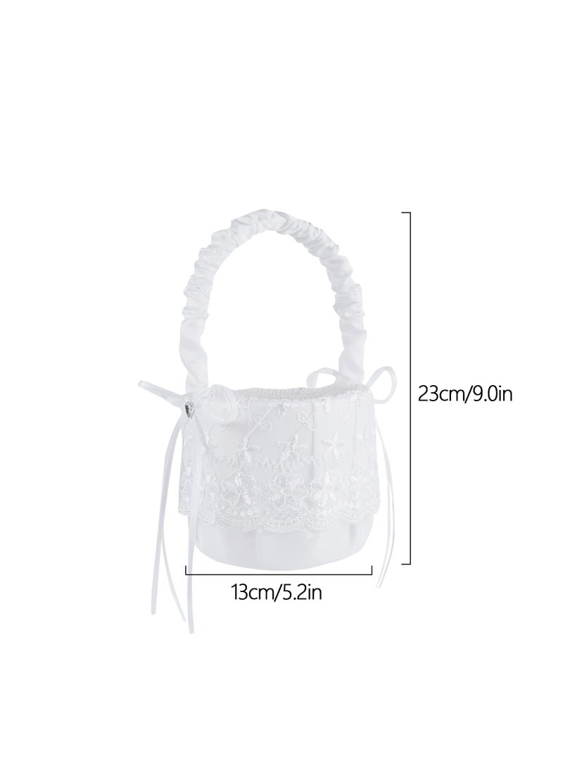 SYOSI 2 Pack White Flower Girl Basket Wedding Basket for Flower Girls  Satin Flower Girl Basket - Image 4