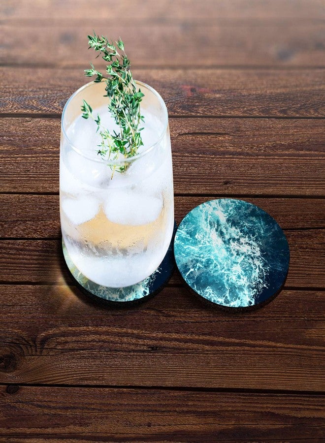 CARIBOU Coasters قواعد أكواب كاريبو، تصميم موجة المحيط الأزرق، قواعد أكواب دائرية ماصة مصنوعة من قماش اللباد والنيوبرين للسيارة، طقم من قطعتين - Image 3